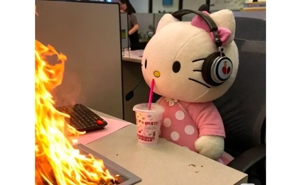 Hello Kitty resolviendo los pendientes de su jornada.