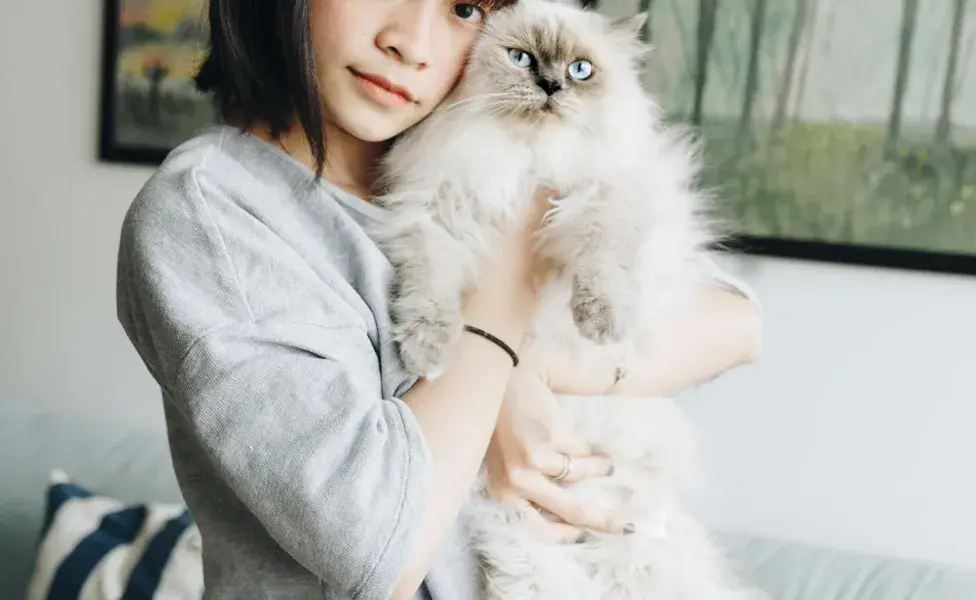 Mujer abrazando a un gato. Foto: Pexels/Tranmautritam